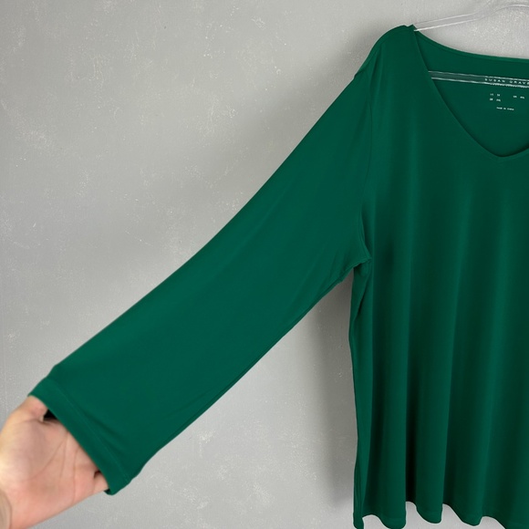 Susan Graver Modern Essentials plus size 3X long sleeve top green liquid knit - Picture 4 of 10